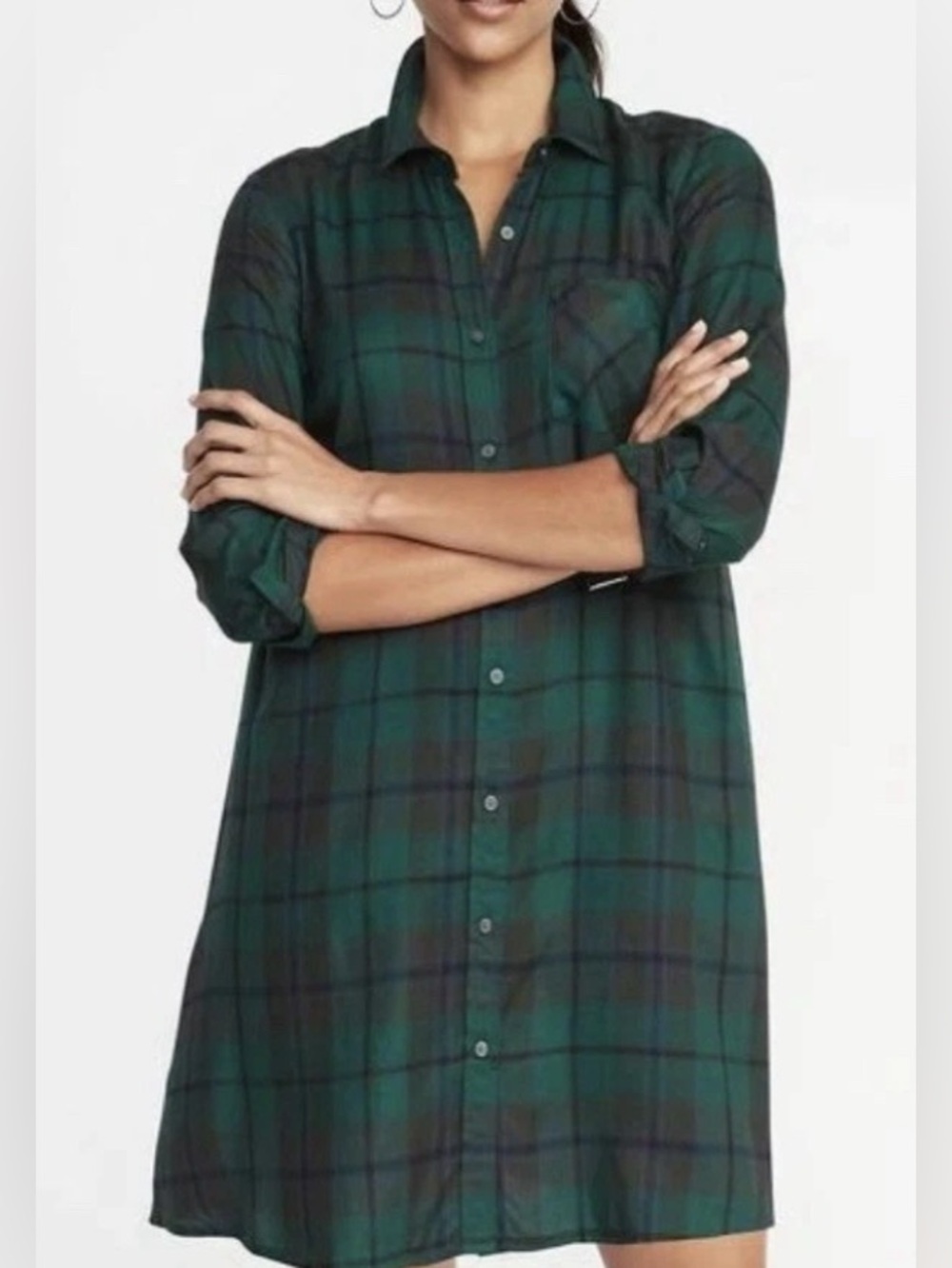 Old Navy Green and Black Plaid Dress L